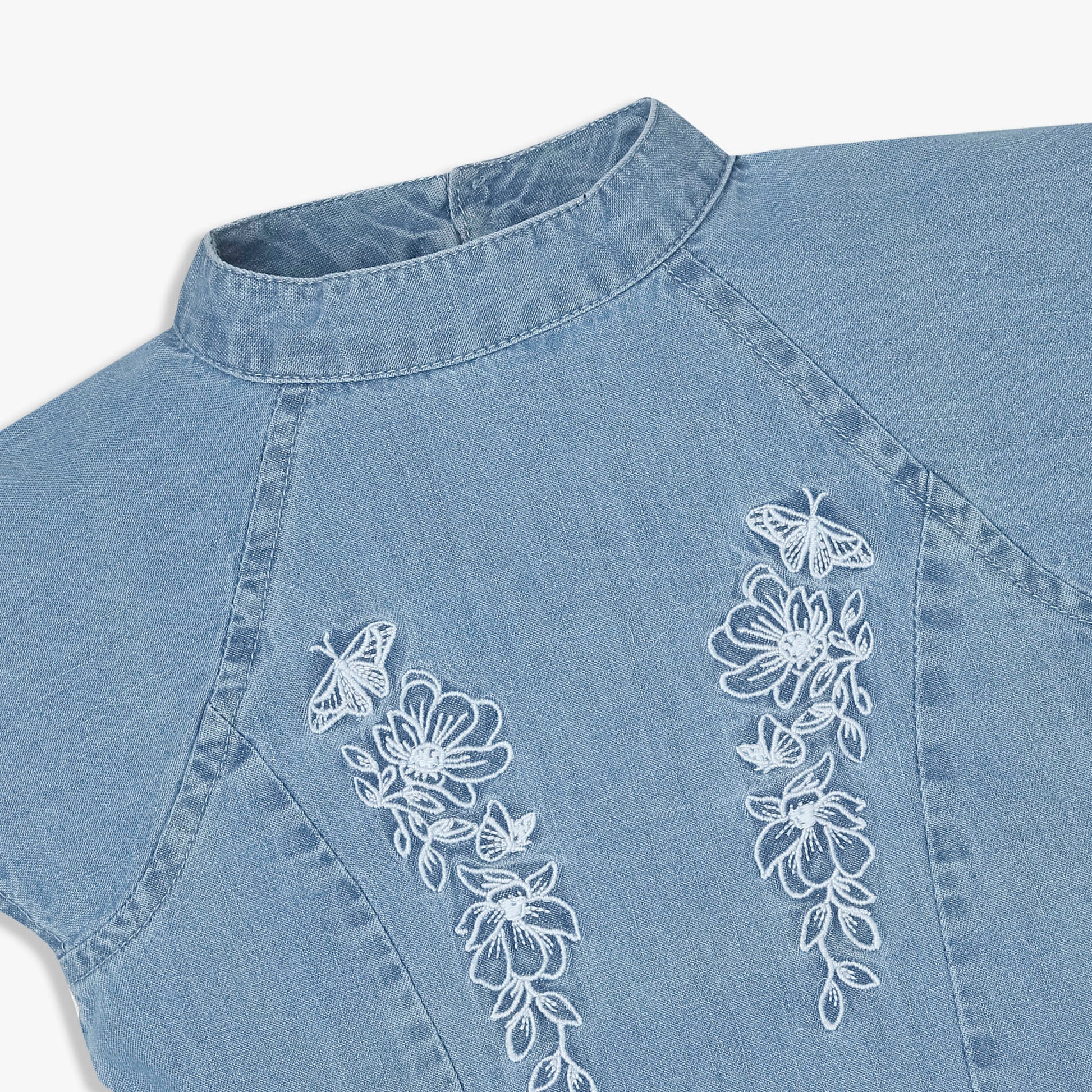 Girls Embroidered Hi-Low Pleated Top