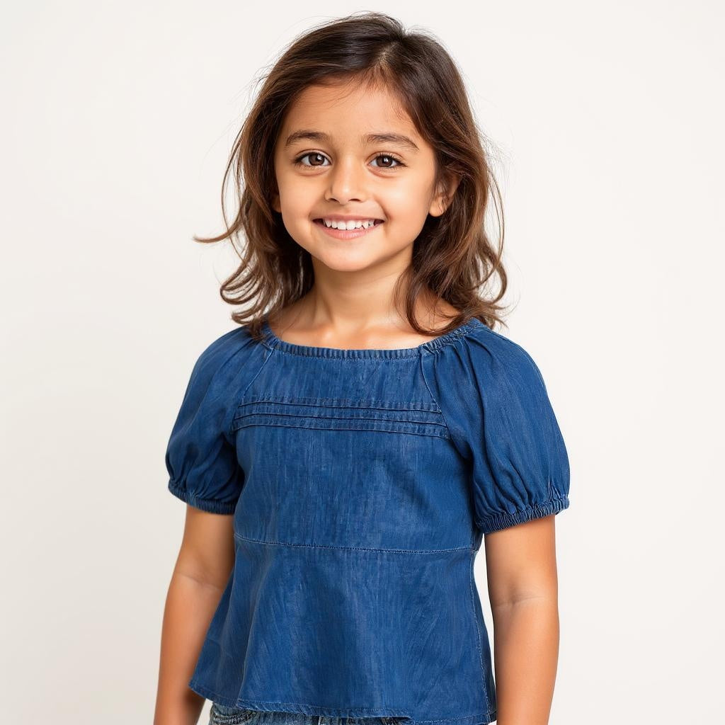 Girls Cotton Hi-Low Pleated Top