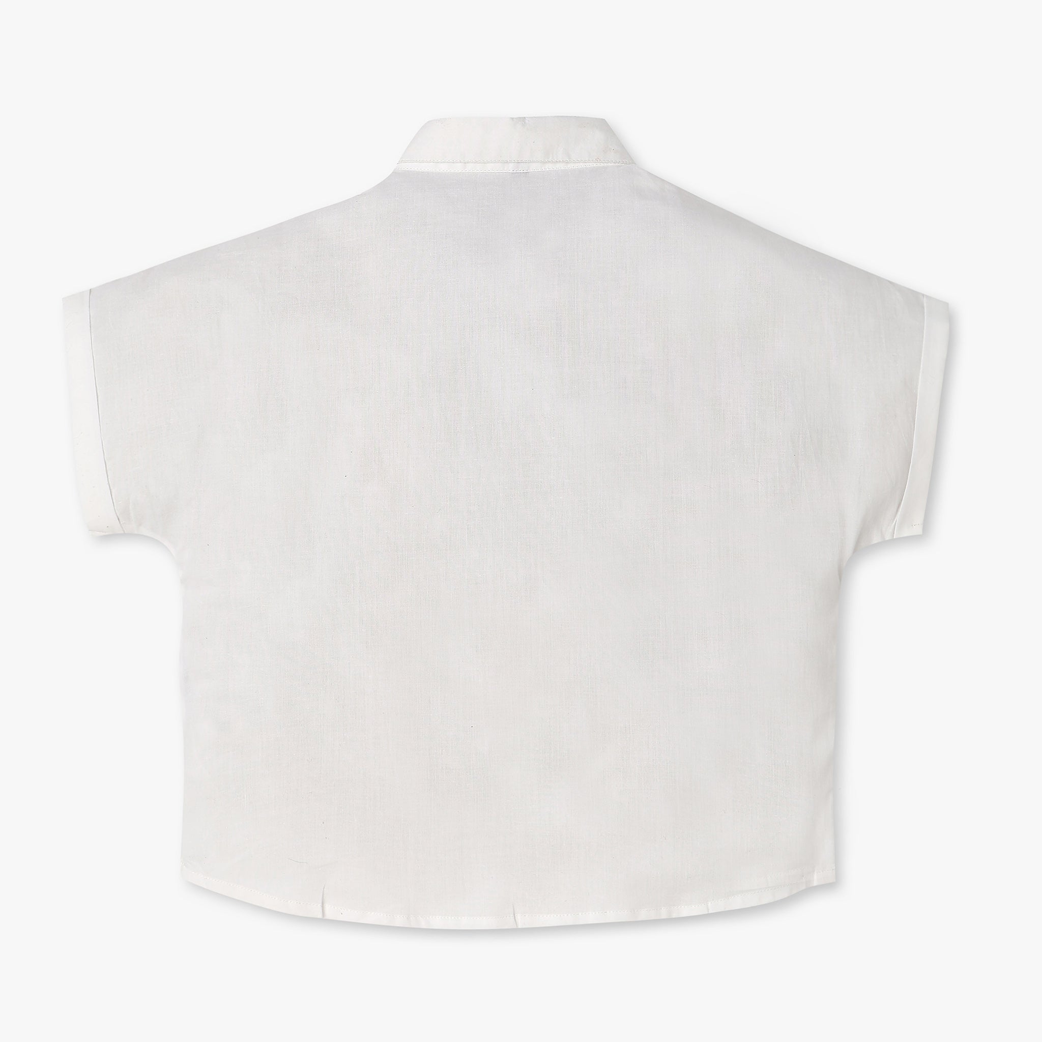 Girls Solid Woven Shirt Collar Top