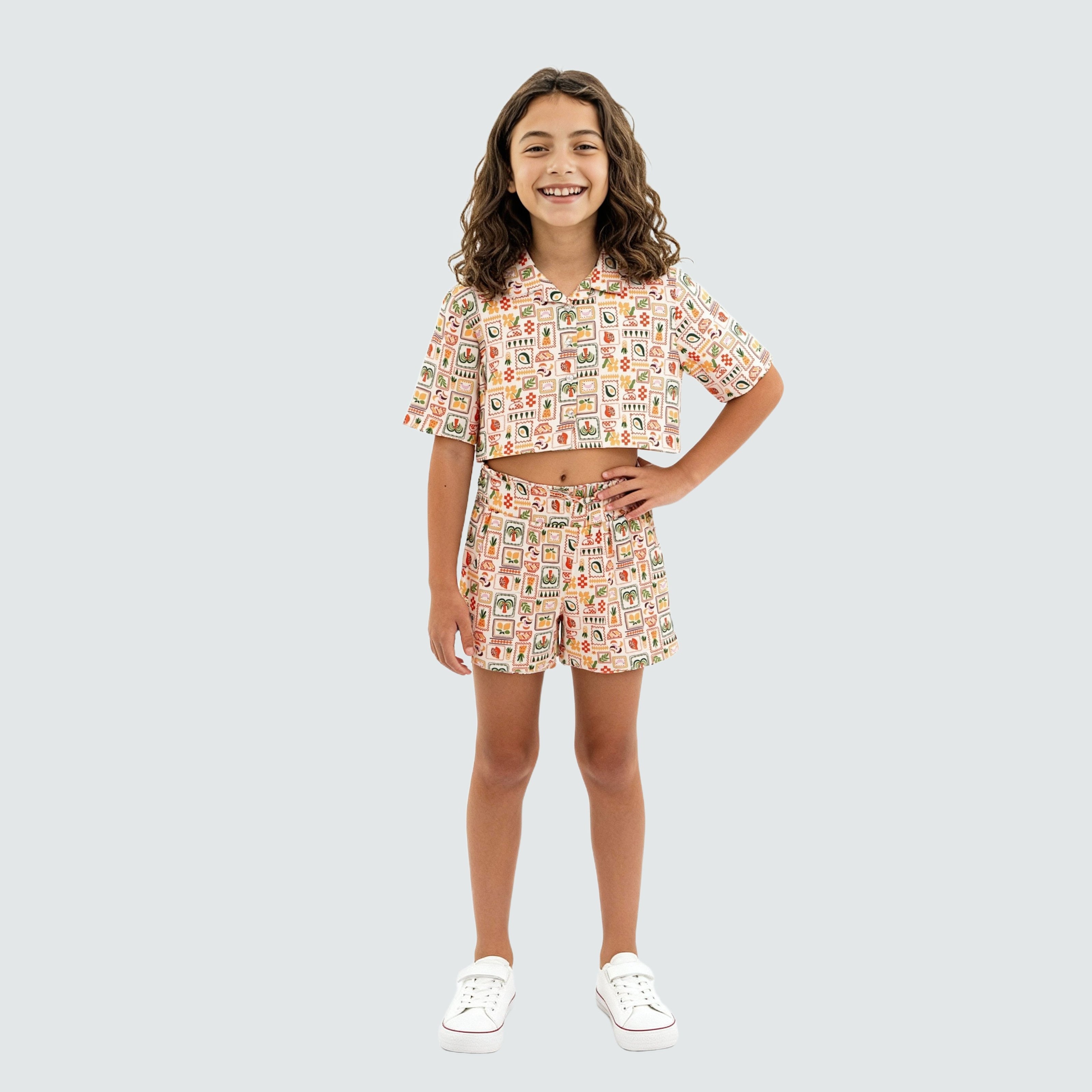 Girls Printed Camp Collar Top