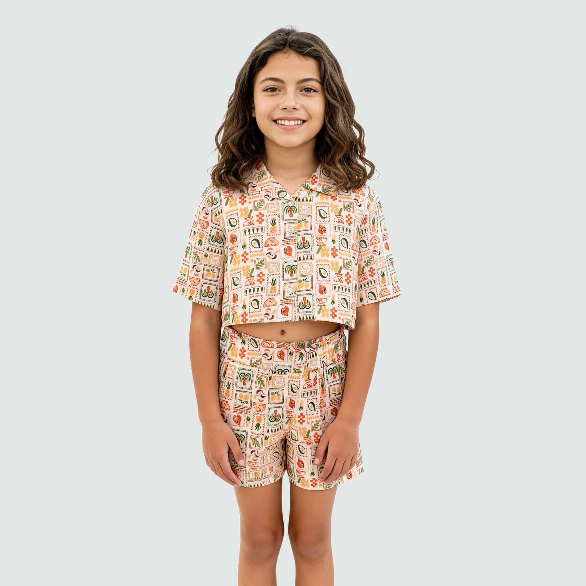 Girls Printed Camp Collar Top