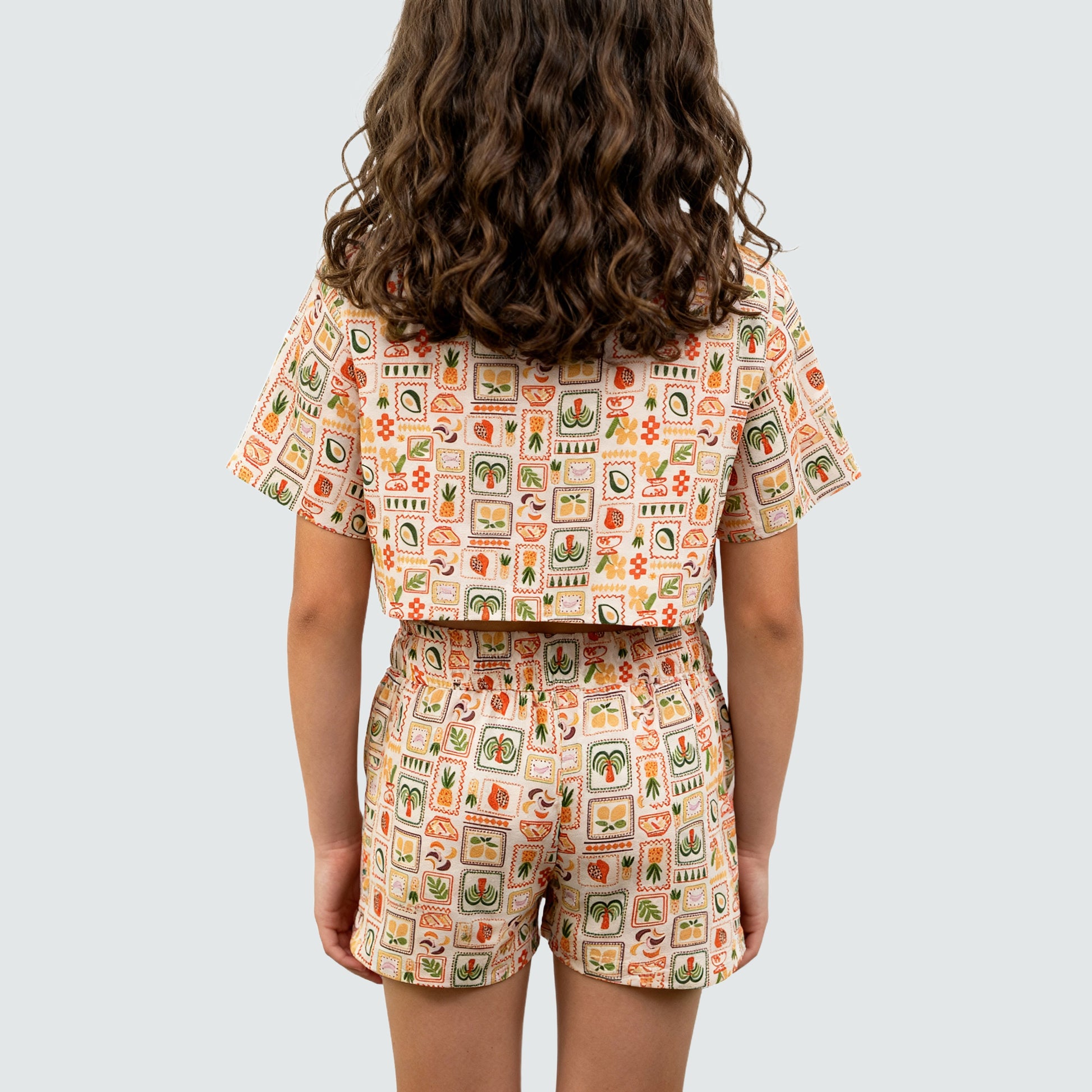 Girls Printed Camp Collar Top