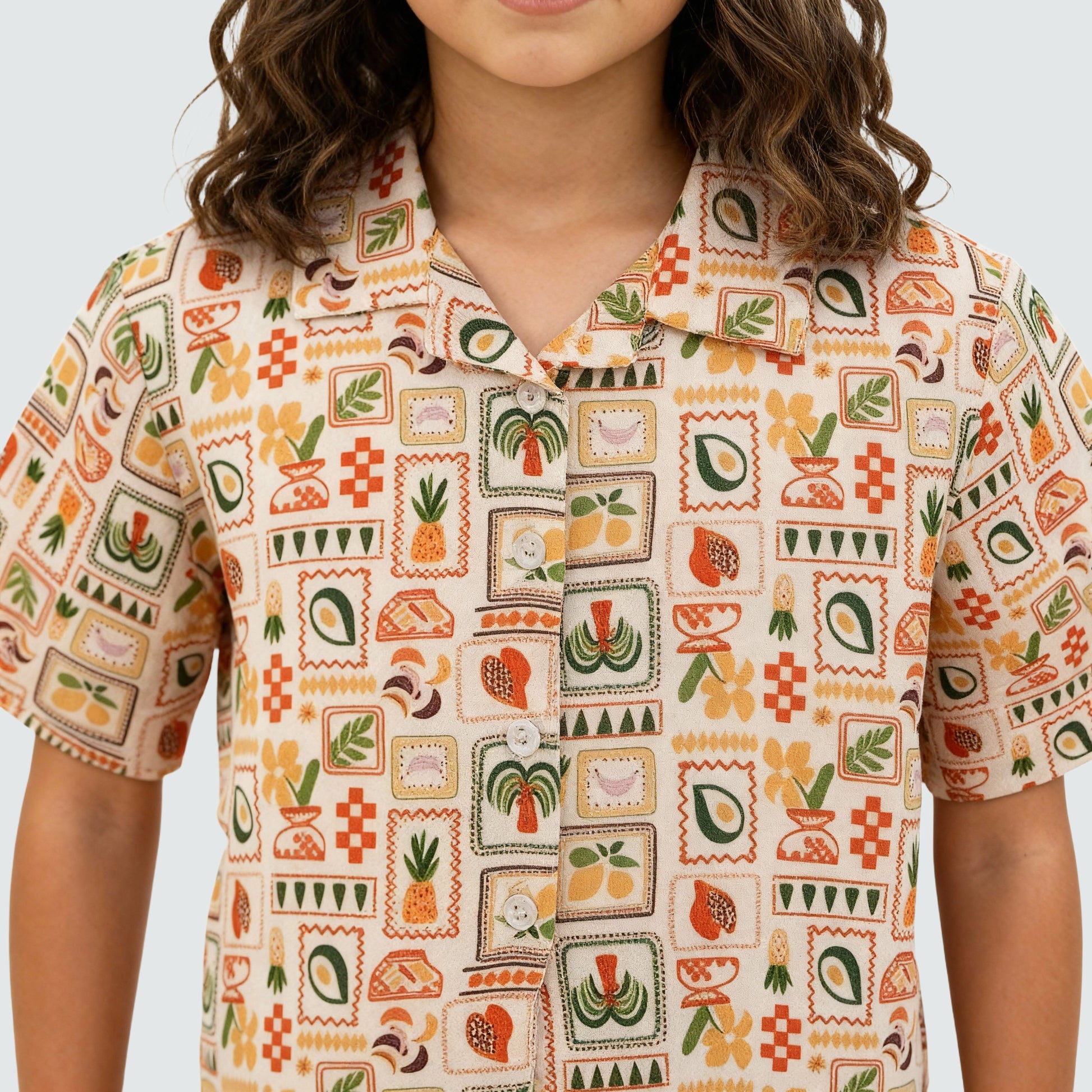 Girls Printed Camp Collar Top