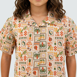 Girls Printed Camp Collar Top