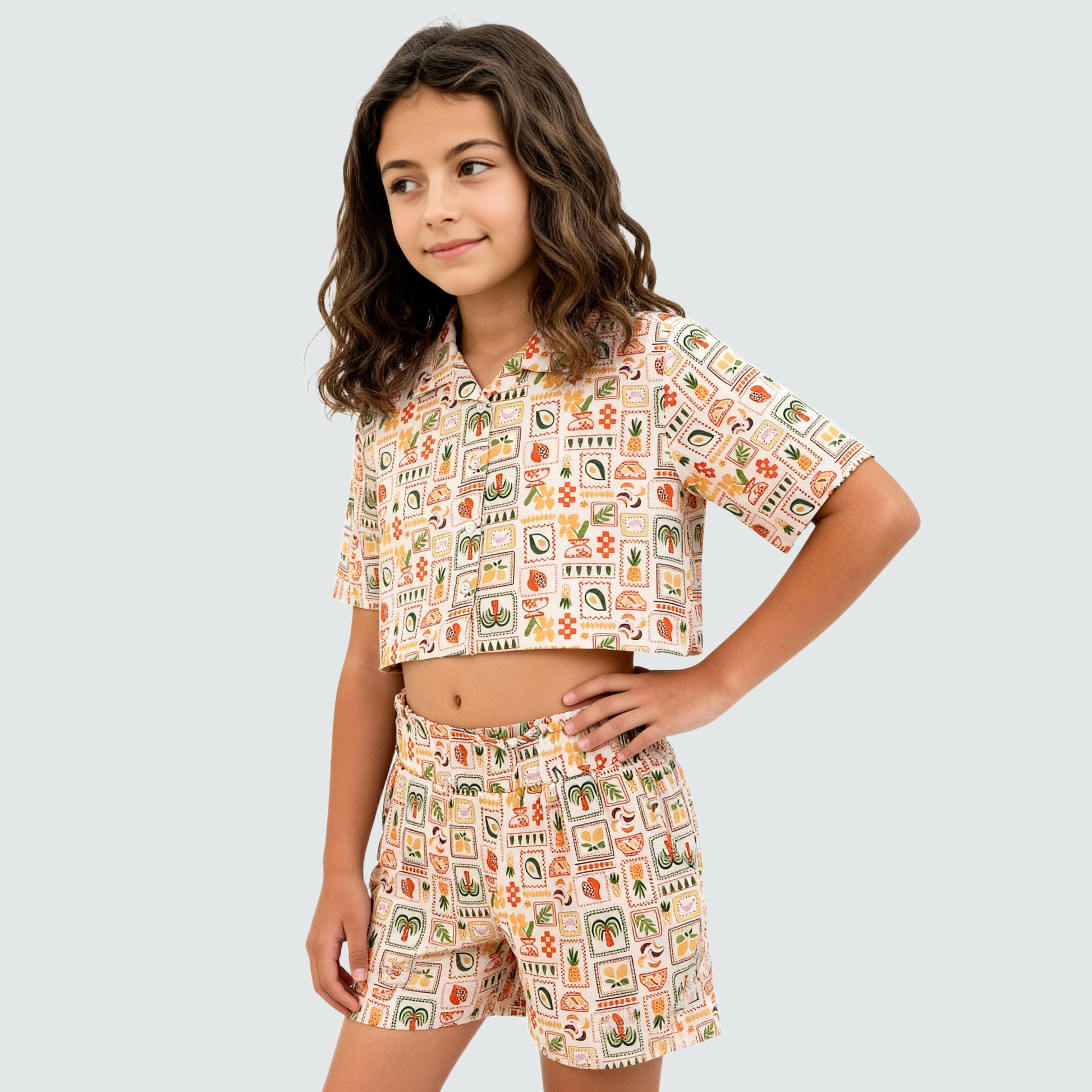 Girls Printed Camp Collar Top