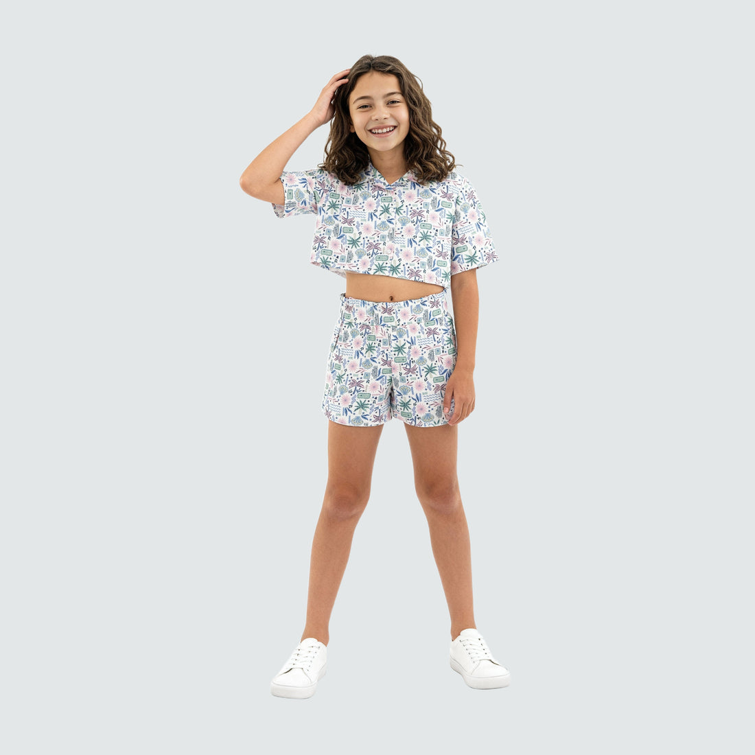 Girls Printed Camp Collar Top