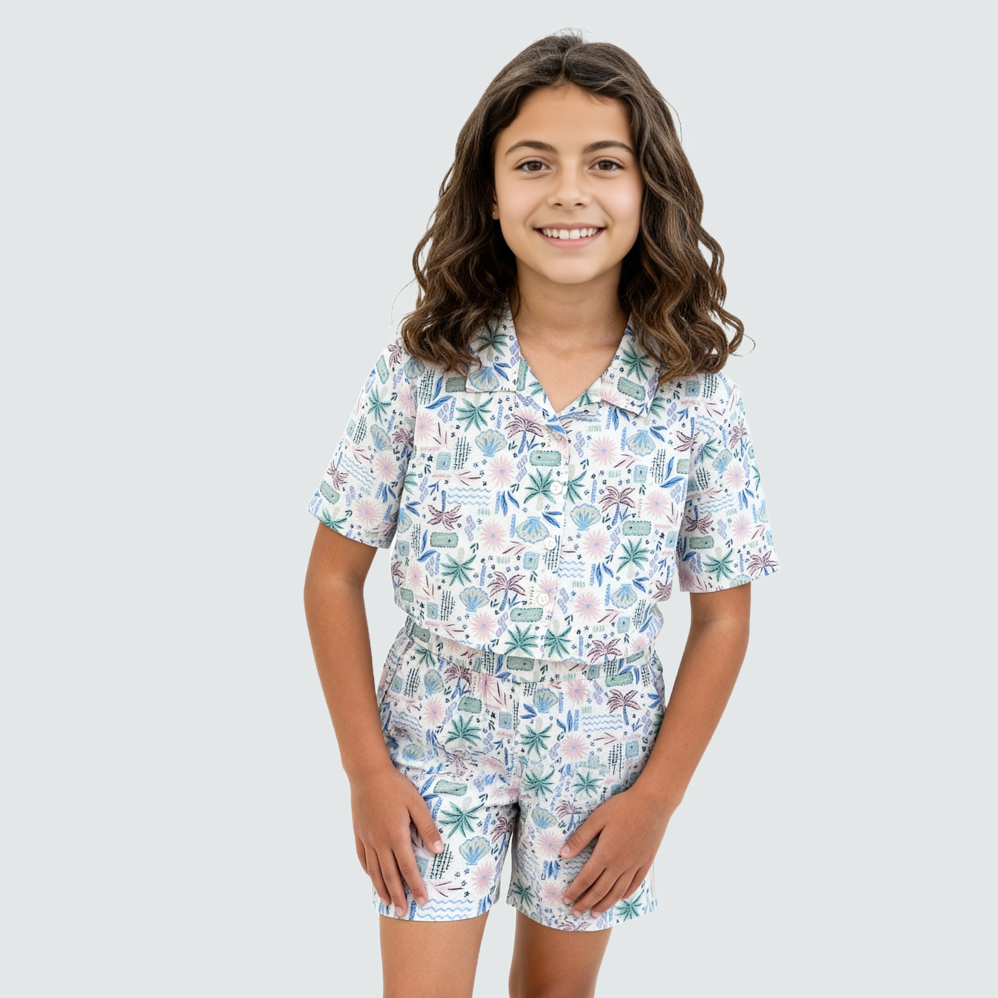 Girls Printed Camp Collar Top