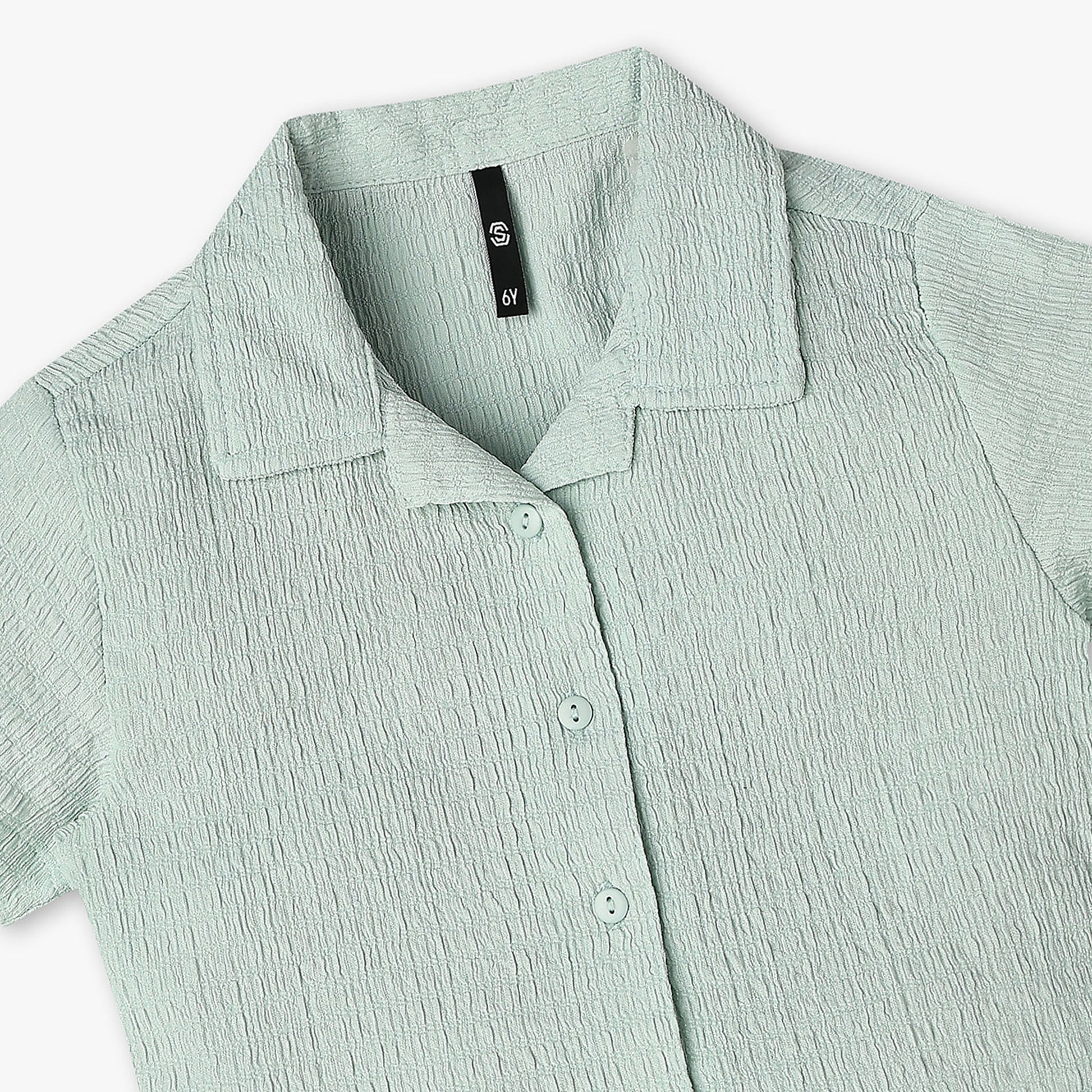 Girls Structured Woven Camp Collar Top