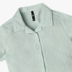 Girls Structured Woven Camp Collar Top