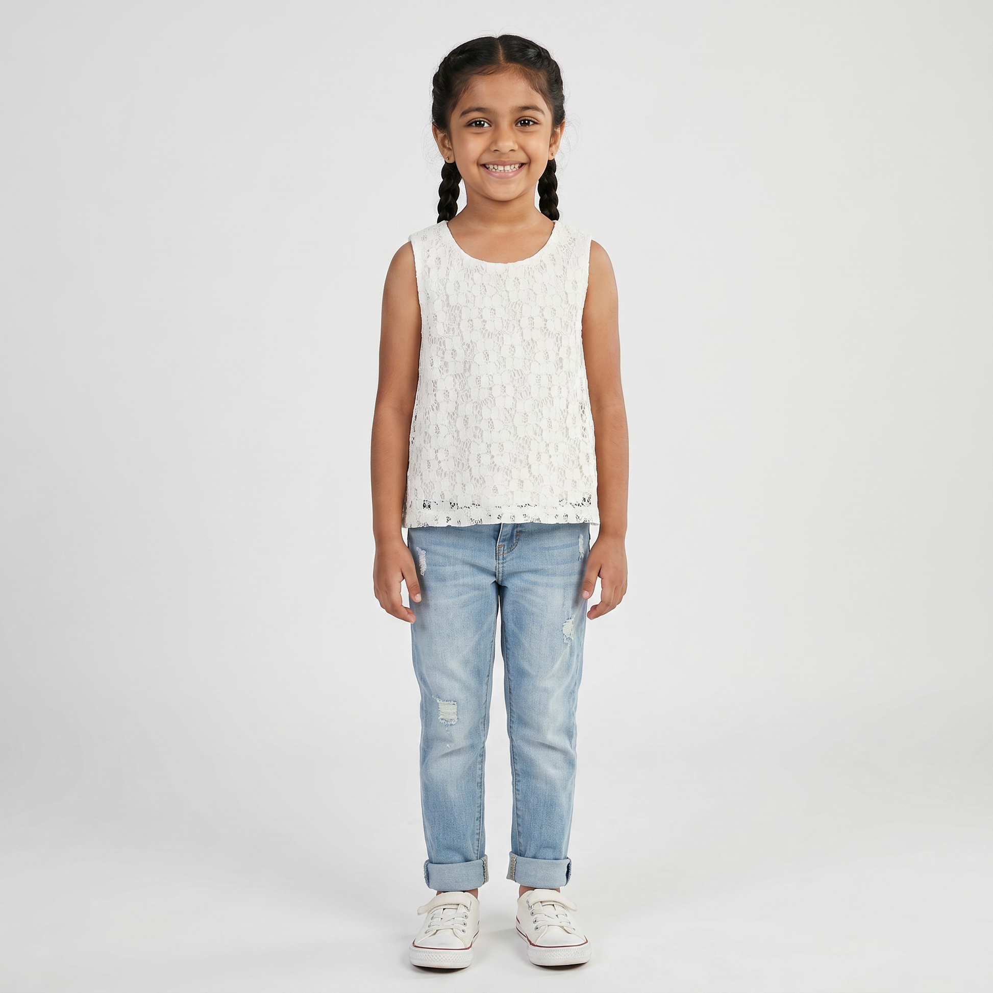 Girls Crew Neck Lace Top