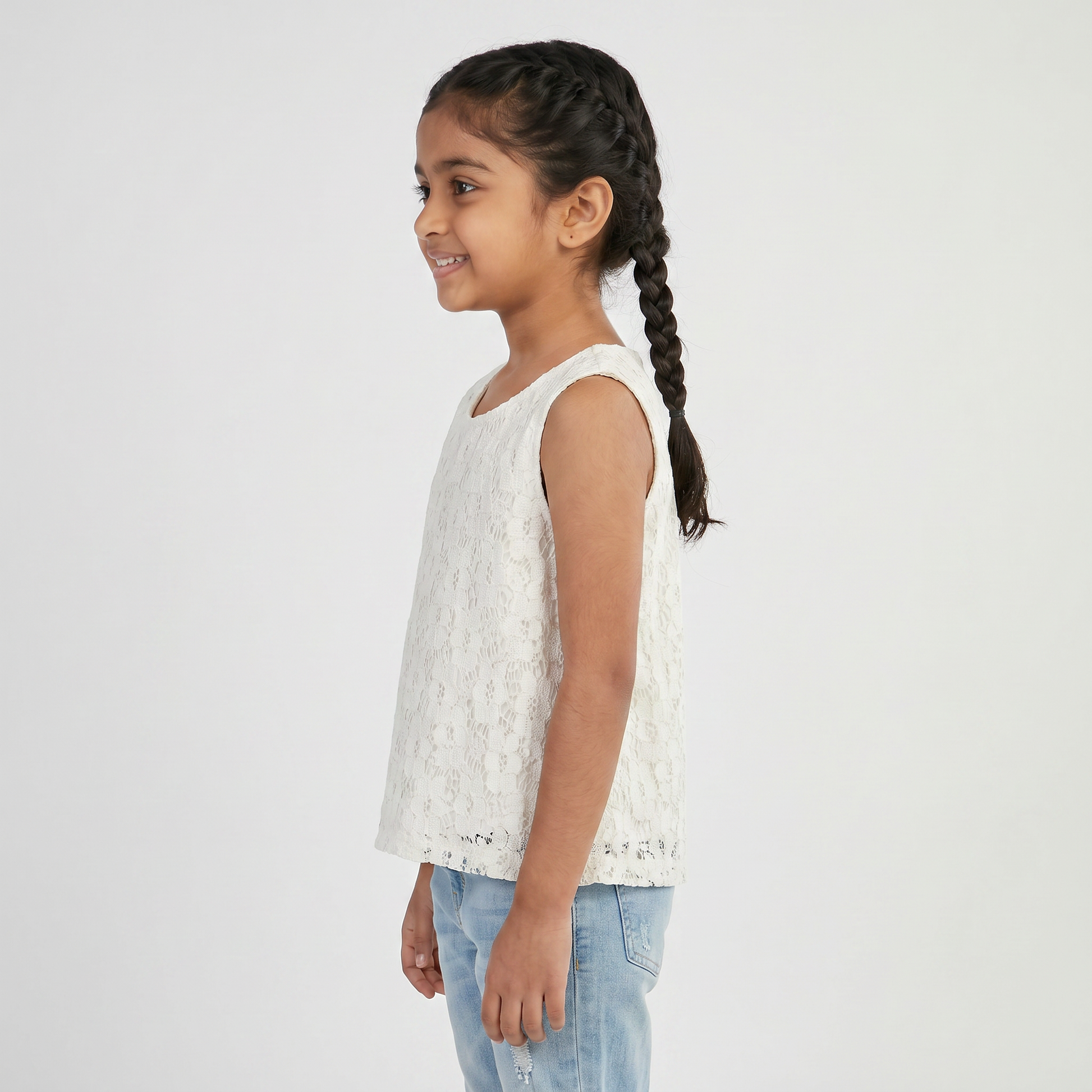 Girls Crew Neck Lace Top
