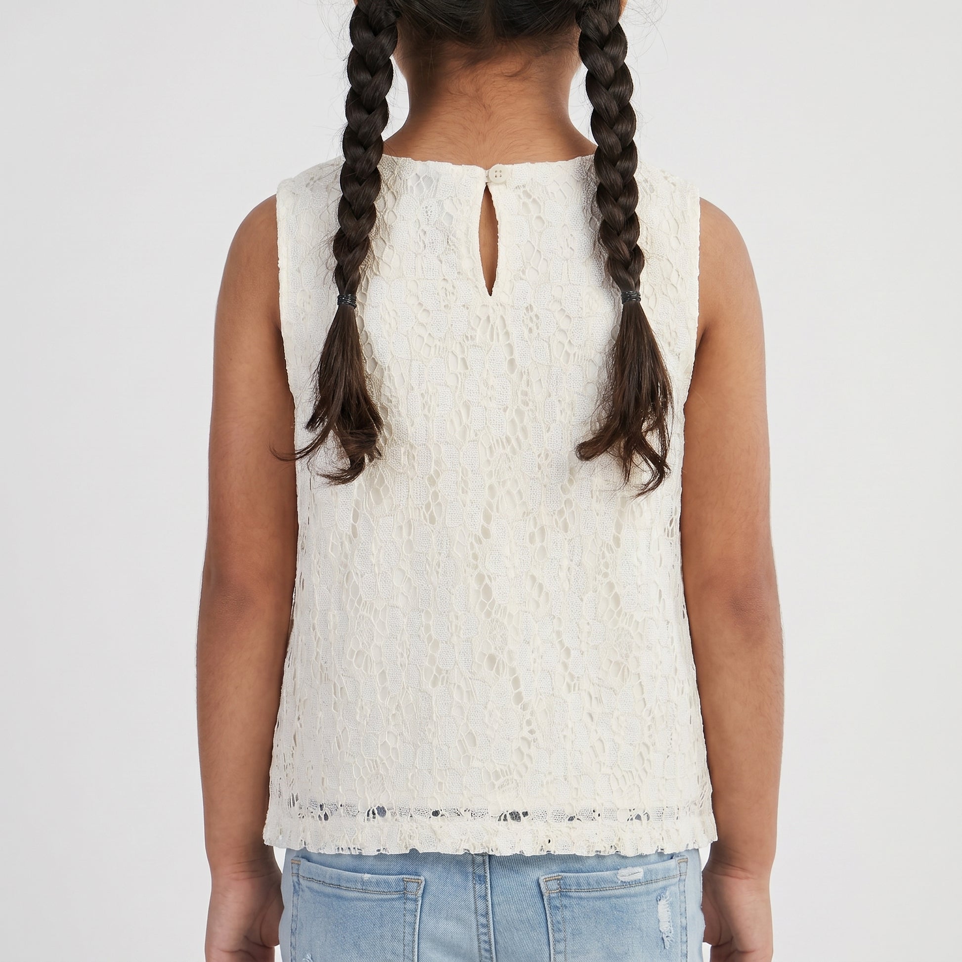 Girls Crew Neck Lace Top