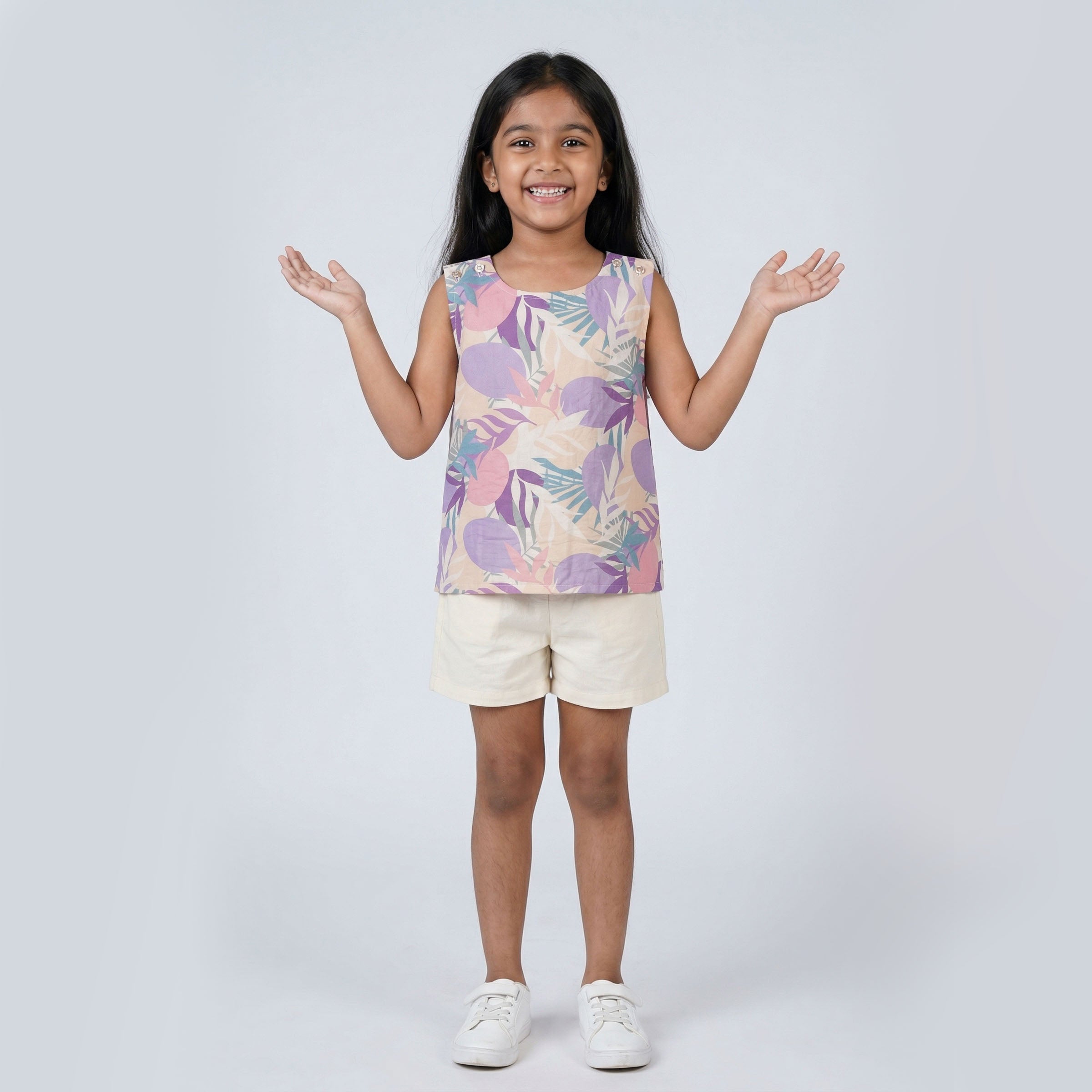 Girls Tropical Print Bow Detail Top
