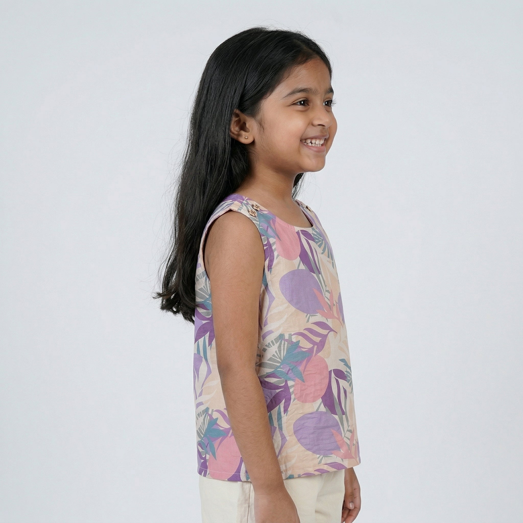 Girls Tropical Print Bow Detail Top