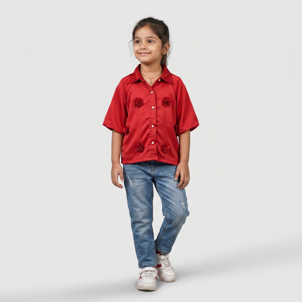 Girls Embellished 3D Rosette Top