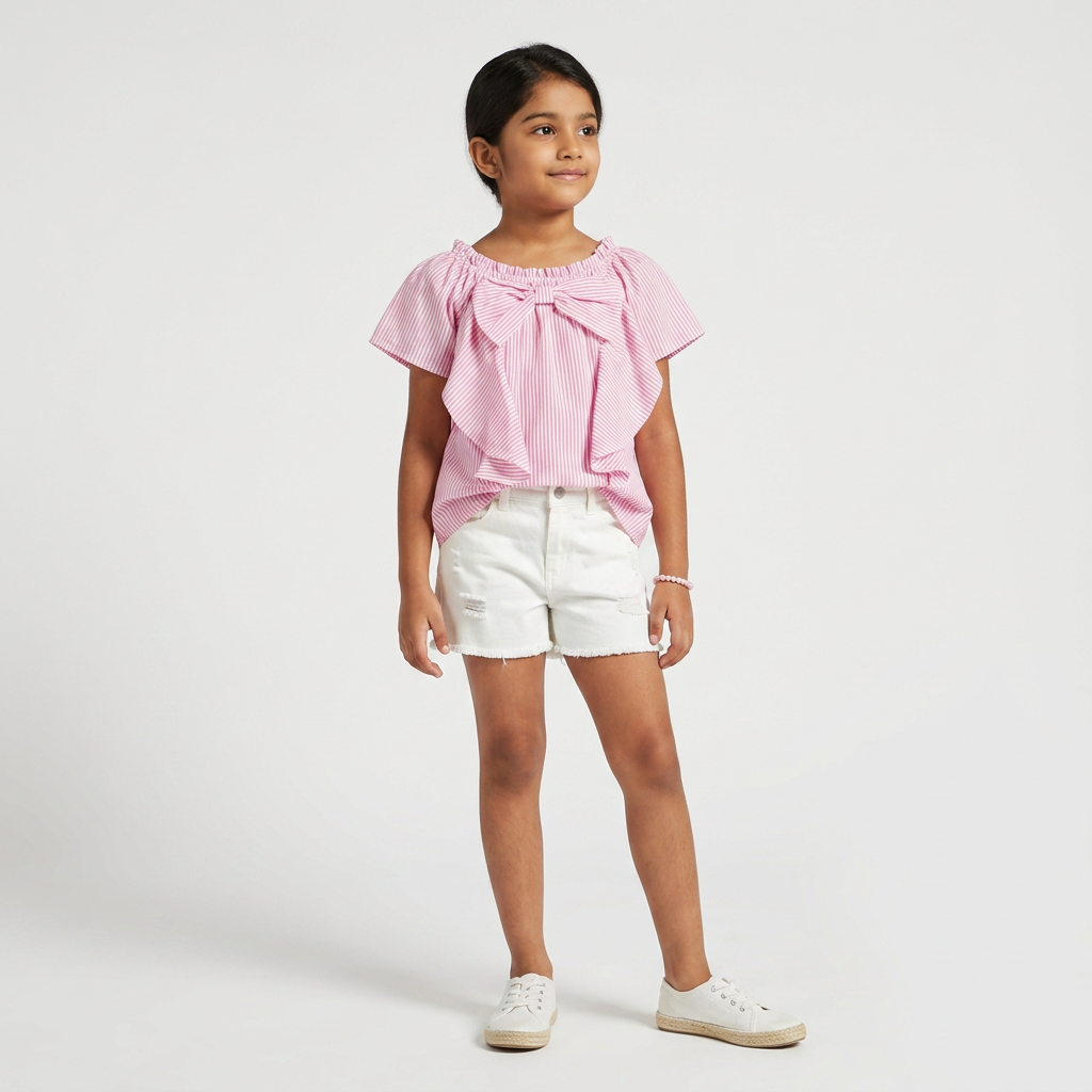 Girls Striped Bow Top
