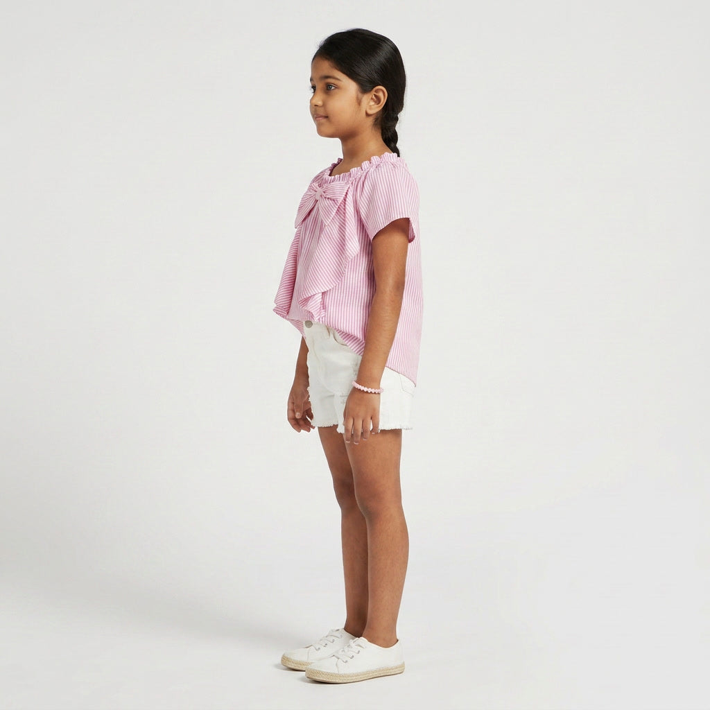 Girls Striped Bow Top