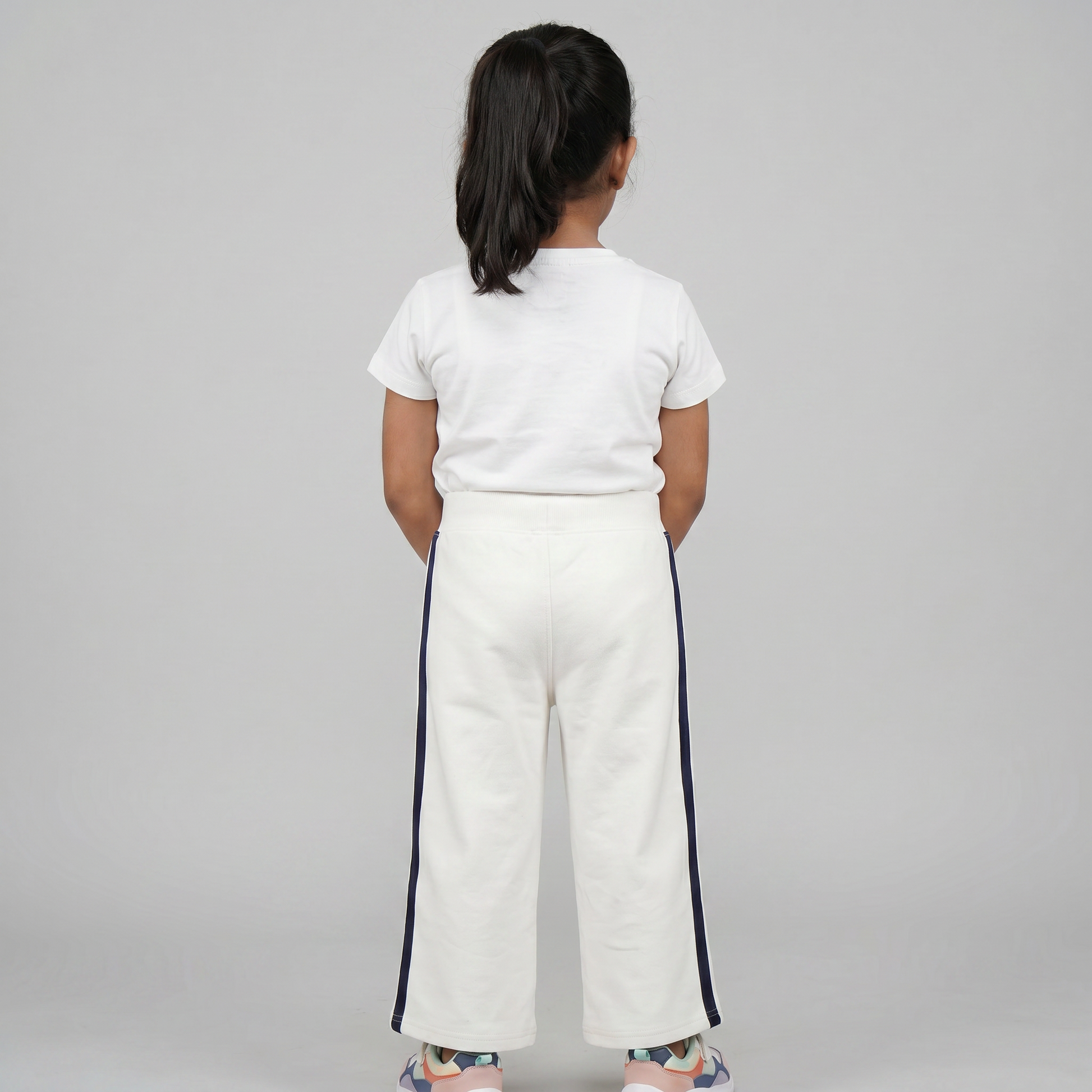 Girls Solid Joggers with Side Tape and Zipper