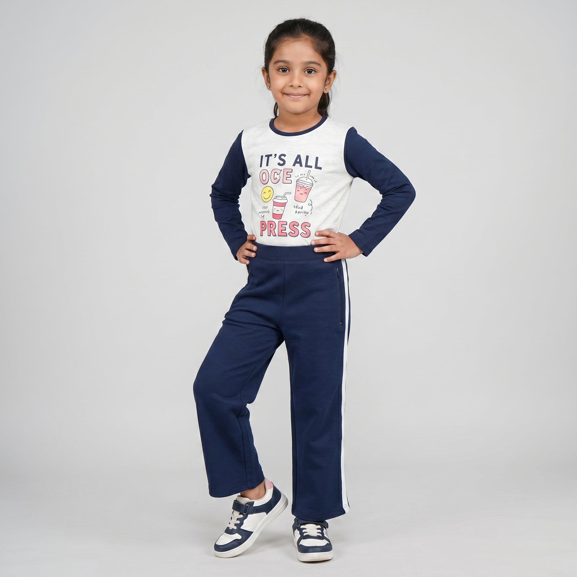 Girls Solid Joggers with Side Tape and Zipper