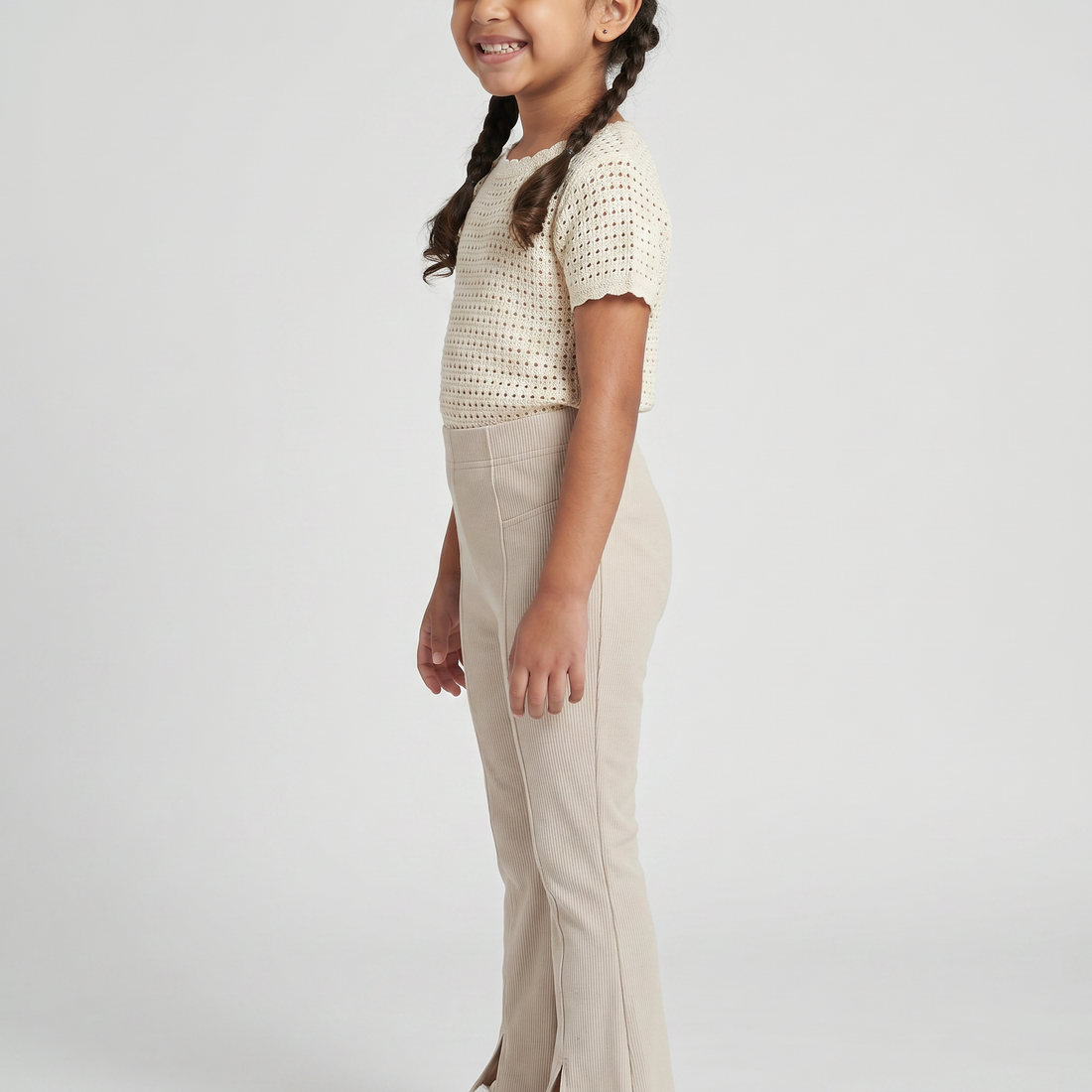 Girls Rib Trackpant With Hem Slit