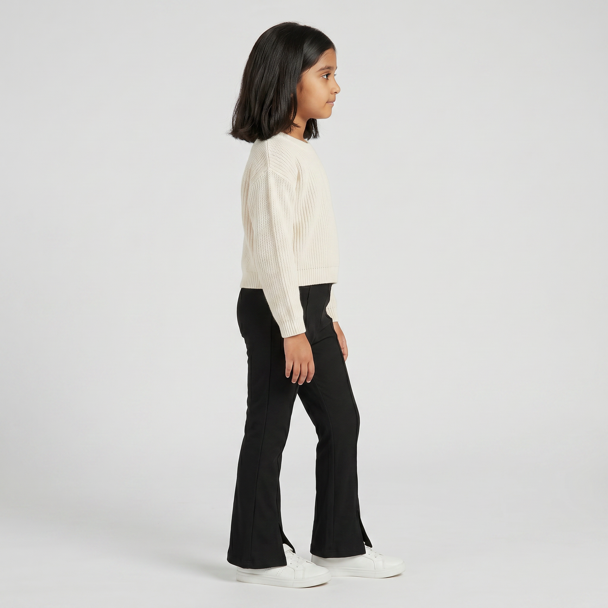 Girls Rib Trackpant With Hem Slit