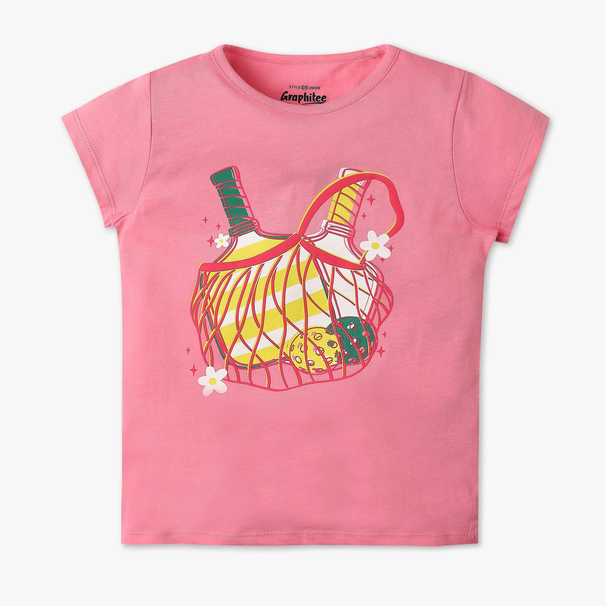 Girls Regular Fit Graphic Crew Neck T-Shirt