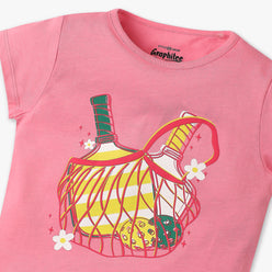 Girls Regular Fit Graphic Crew Neck T-Shirt