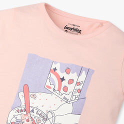 Girls Regular Fit Graphic Crew Neck T-Shirt