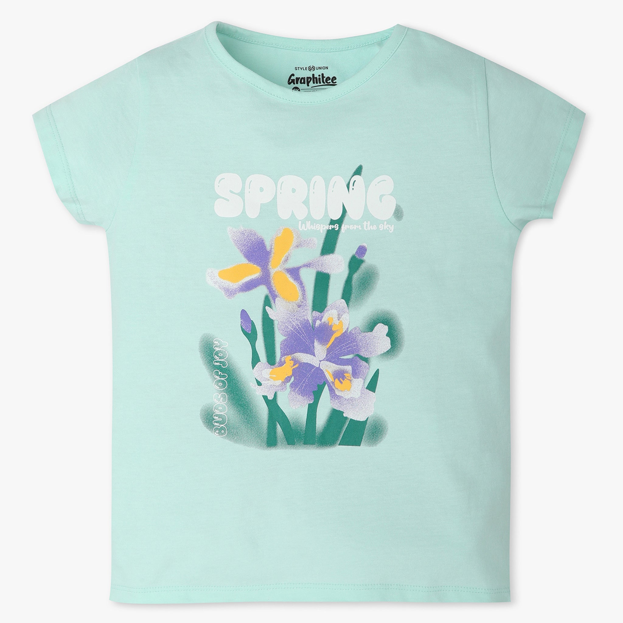 Girls Regular Fit Graphic Crew Neck T-Shirt