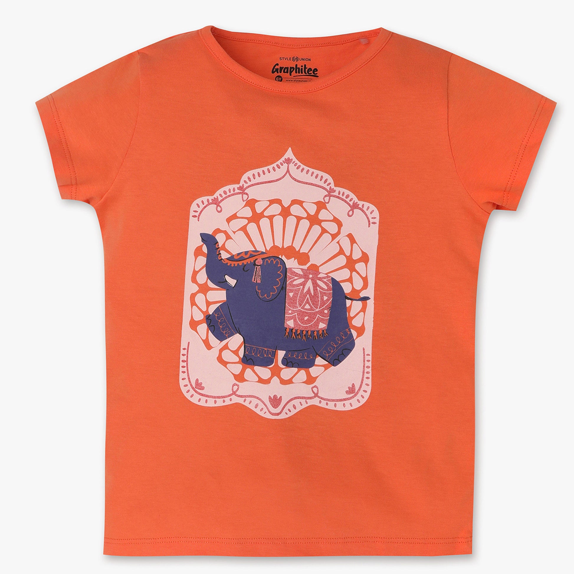 Girls Regular Fit Graphic Crew Neck T-Shirt