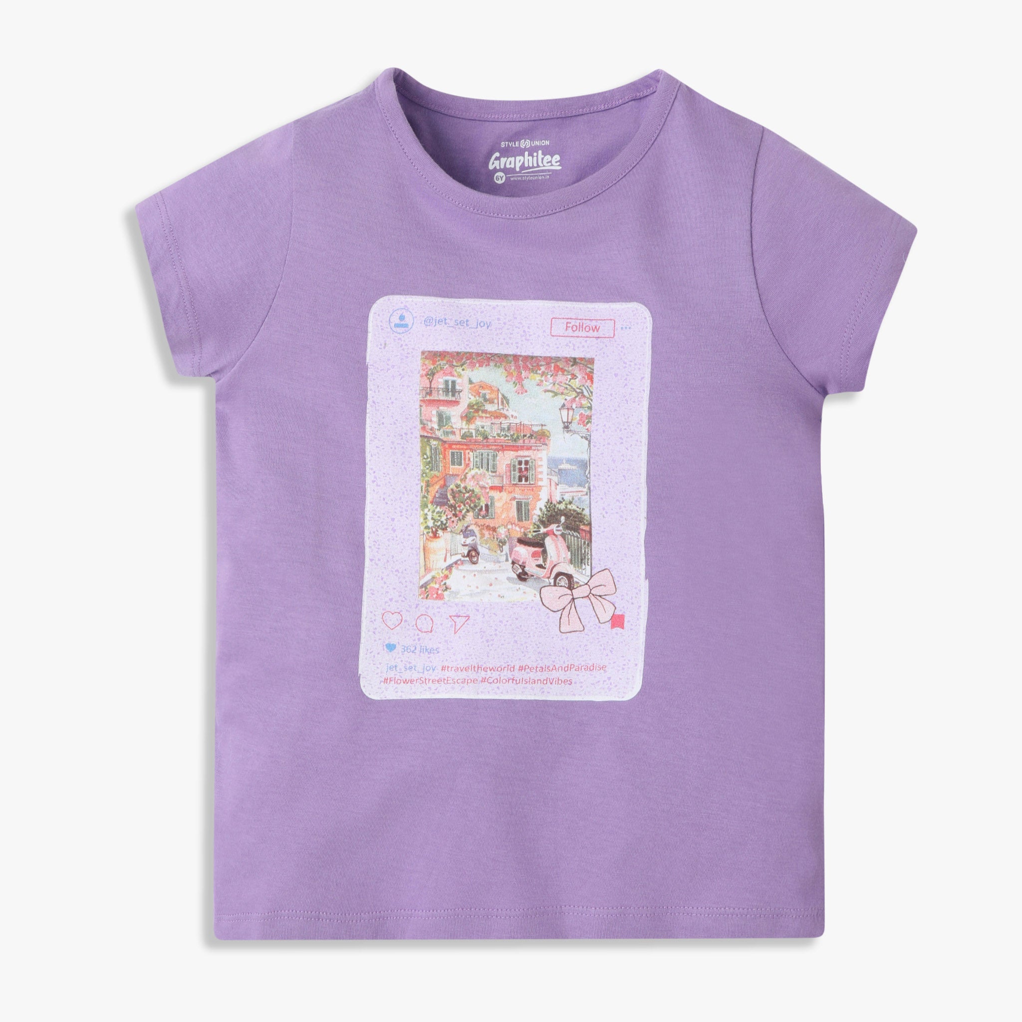 Girls Regular Fit Graphic Crew Neck T-Shirt
