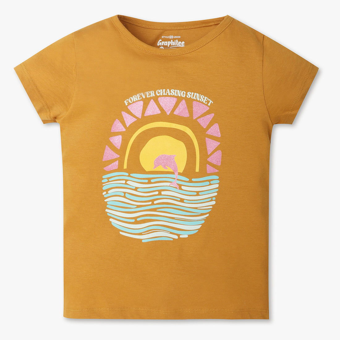 Girls Regular Fit Graphic Crew Neck T-Shirt