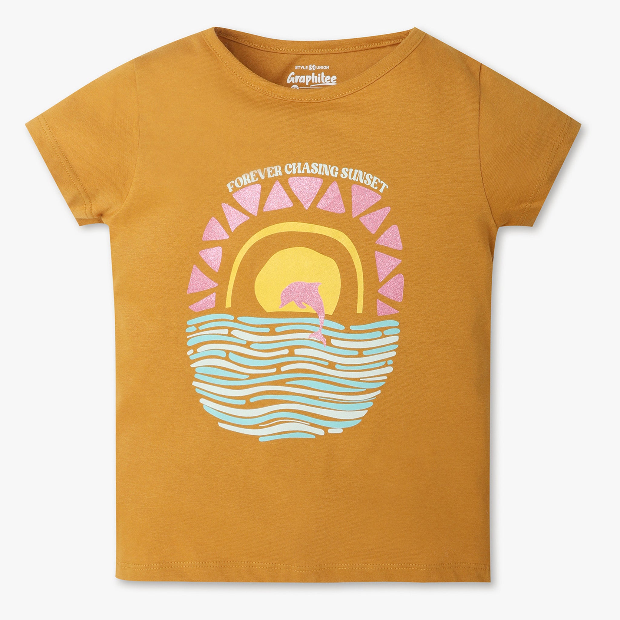 Girls Regular Fit Graphic Crew Neck T-Shirt