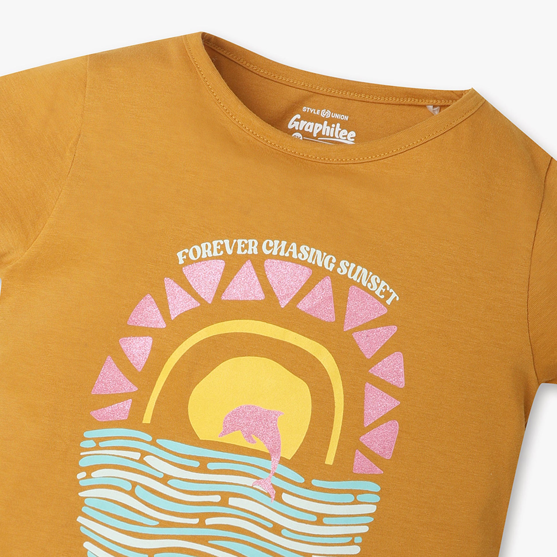 Girls Regular Fit Graphic Crew Neck T-Shirt