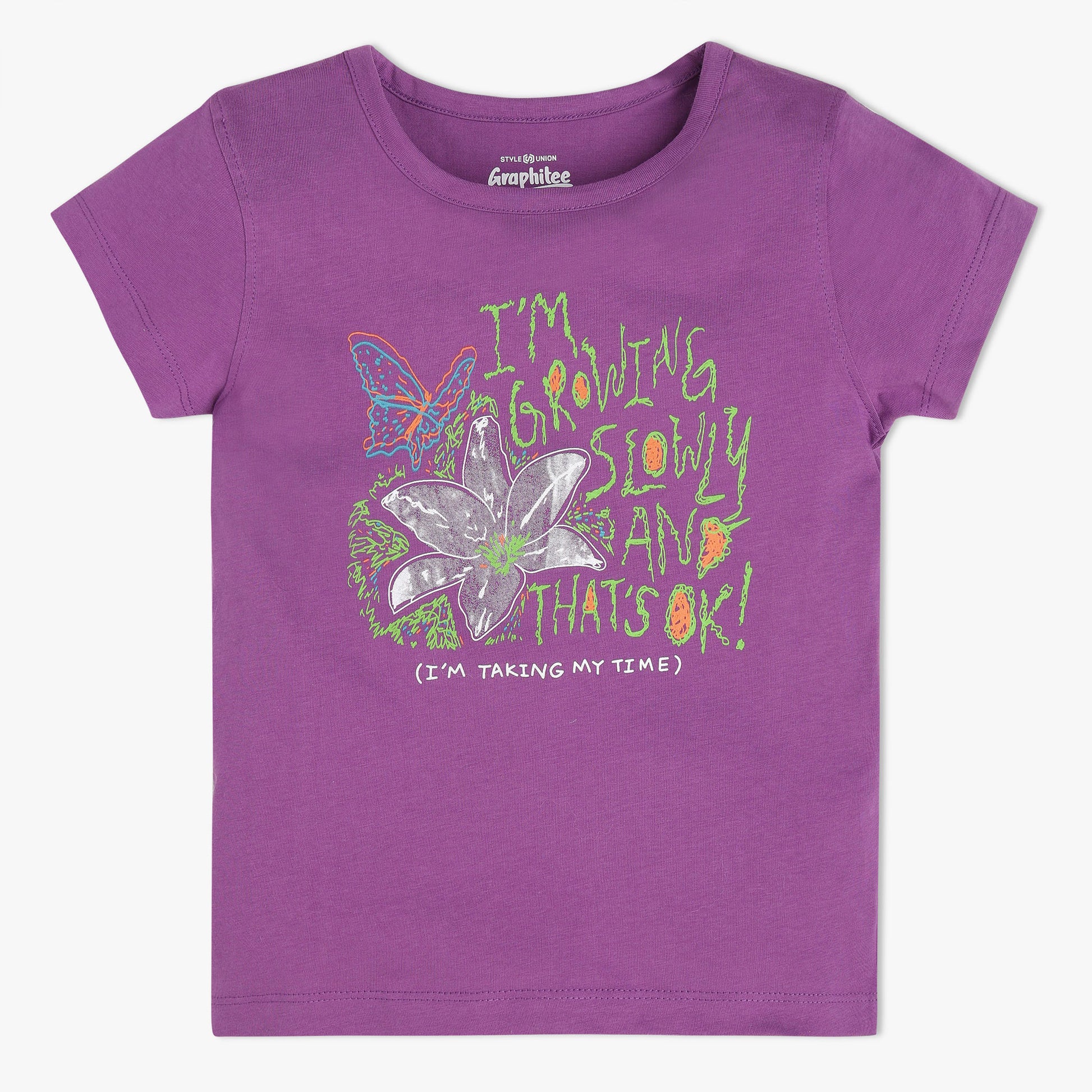 Girls Graphic Crew Neck Fun Playtime Graphic Tshirt | Basic Round Neck Body With Half Sleeve | Regular Fit And Length | Breathable & Absorbent 100% Cotton Single Jersey Fabric.