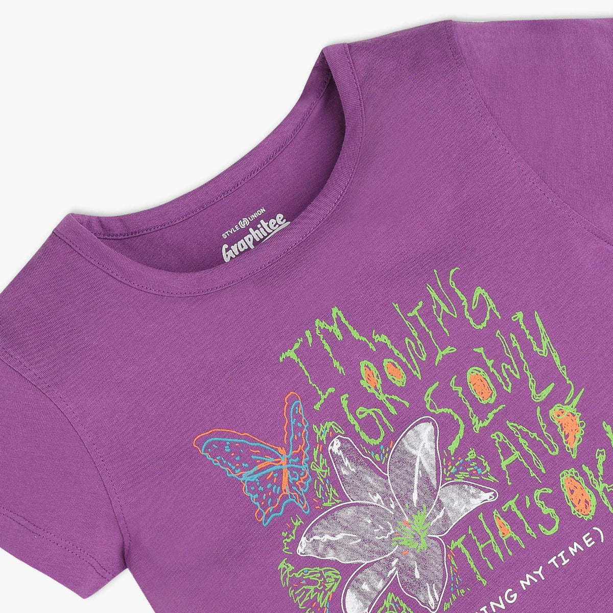 Girls Graphic Crew Neck Fun Playtime Graphic Tshirt | Basic Round Neck Body With Half Sleeve | Regular Fit And Length | Breathable & Absorbent 100% Cotton Single Jersey Fabric.