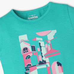 Girls Regular Fit Graphic Crew Neck Short Sleeve T-Shirt