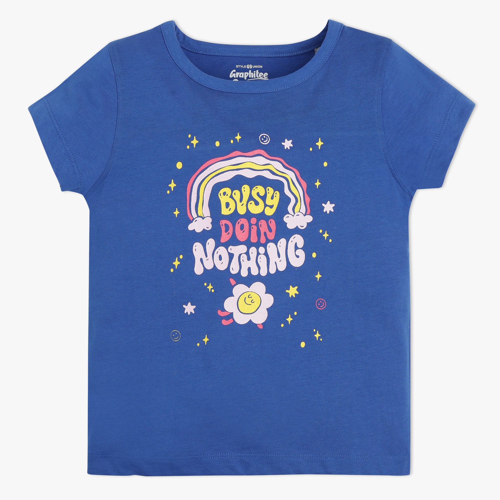 Girls Graphic Crew Neck Fun Playtime Graphic Tshirt | Basic Round Neck Body With Half Sleeve | Regular Fit And Length | Breathable & Absorbent 100% Cotton Single Jersey Fabric.