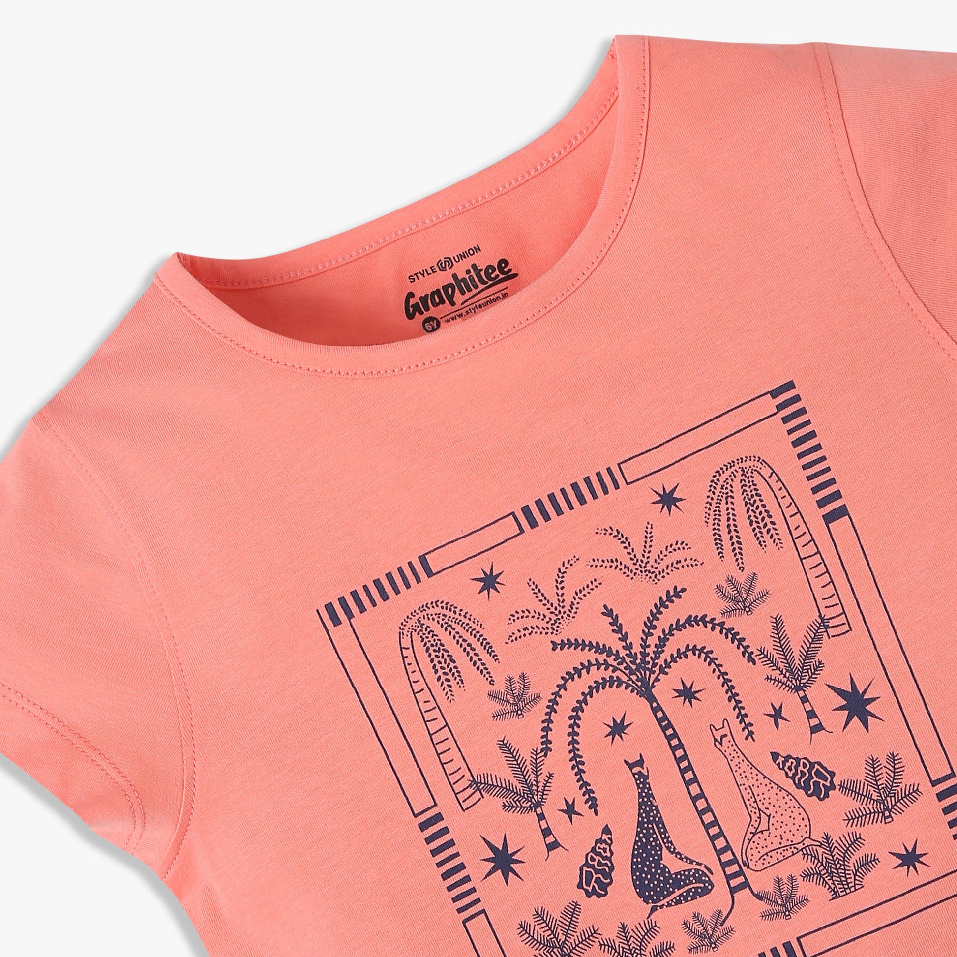 Girls Regular Fit Graphic Crew Neck T-Shirt