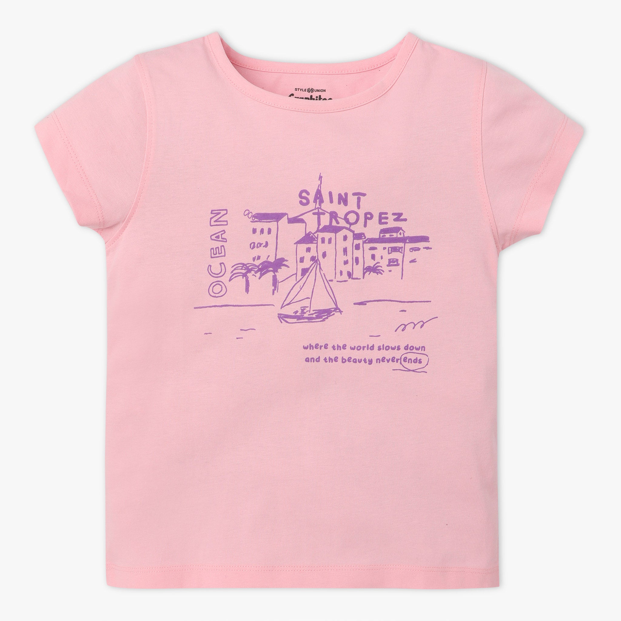 Girls Regular Fit Graphic Crew Neck Short Sleeve T-Shirt