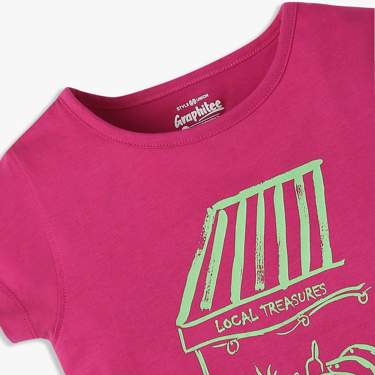 Girls Regular Fit Graphic Crew Neck T-Shirt