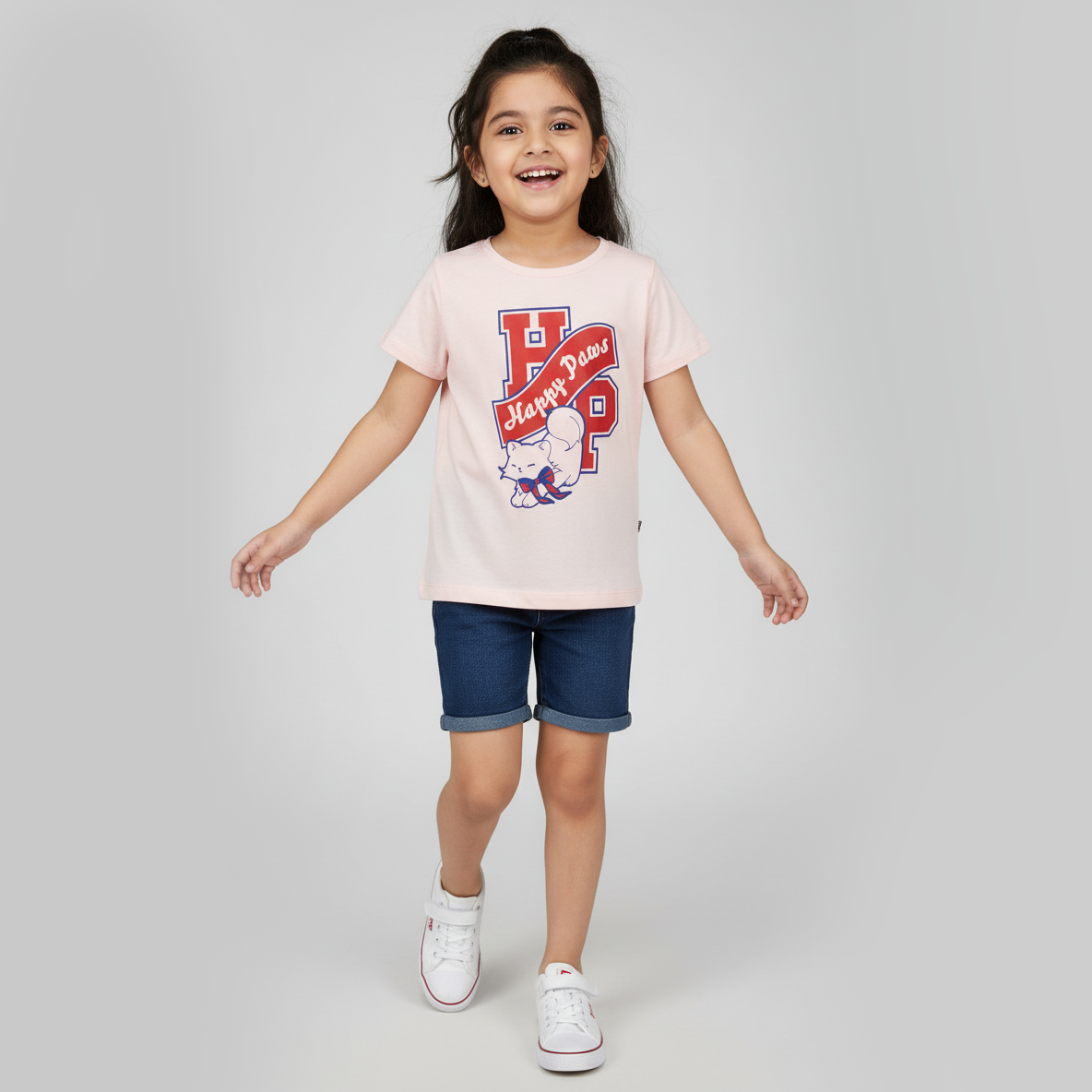 Girls Cotton Crew Neck Graphitee