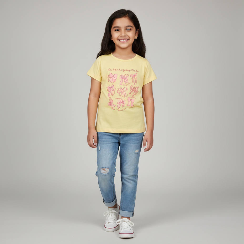 Girls Cotton Crew Neck Graphitee