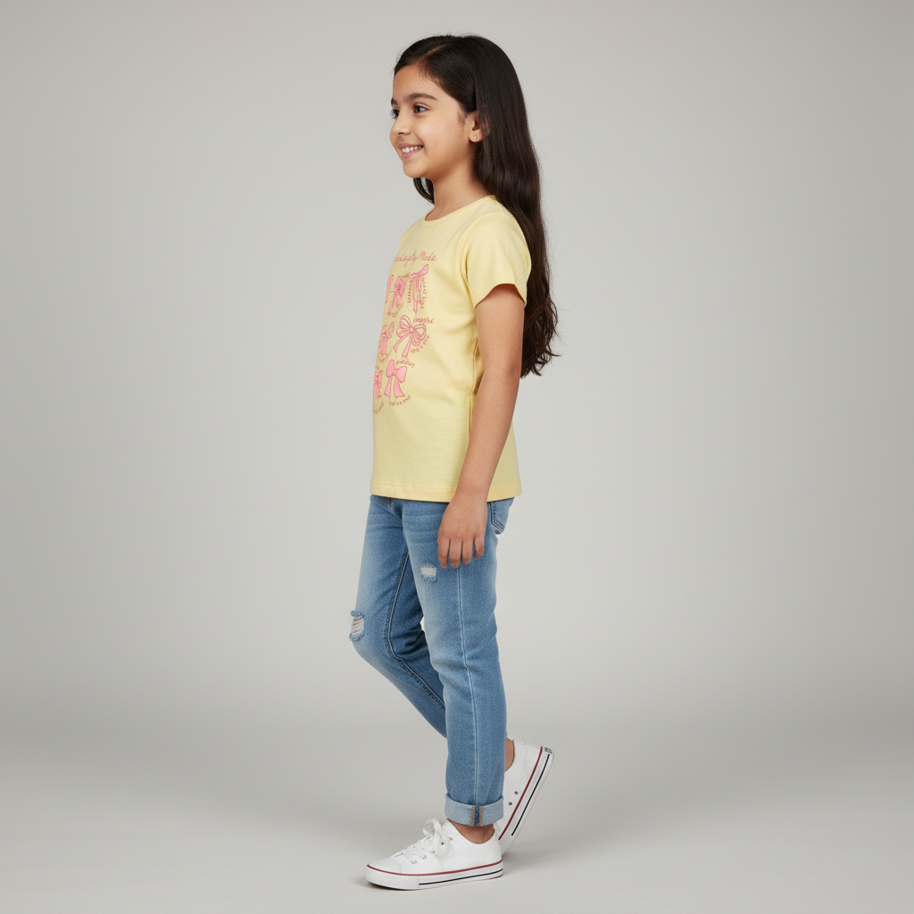 Girls Cotton Crew Neck Graphitee