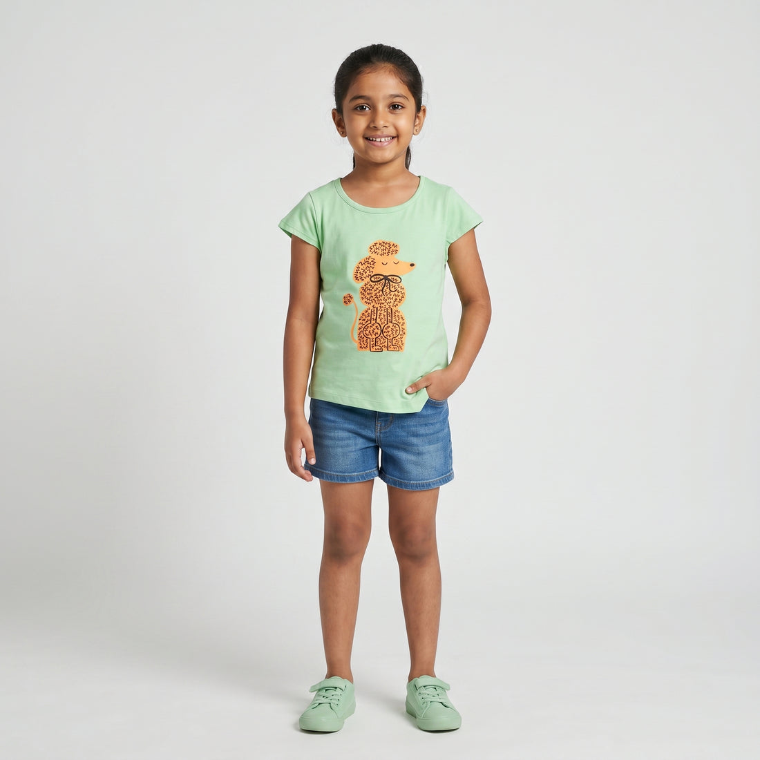 Girls Cotton Crew Neck Graphitee