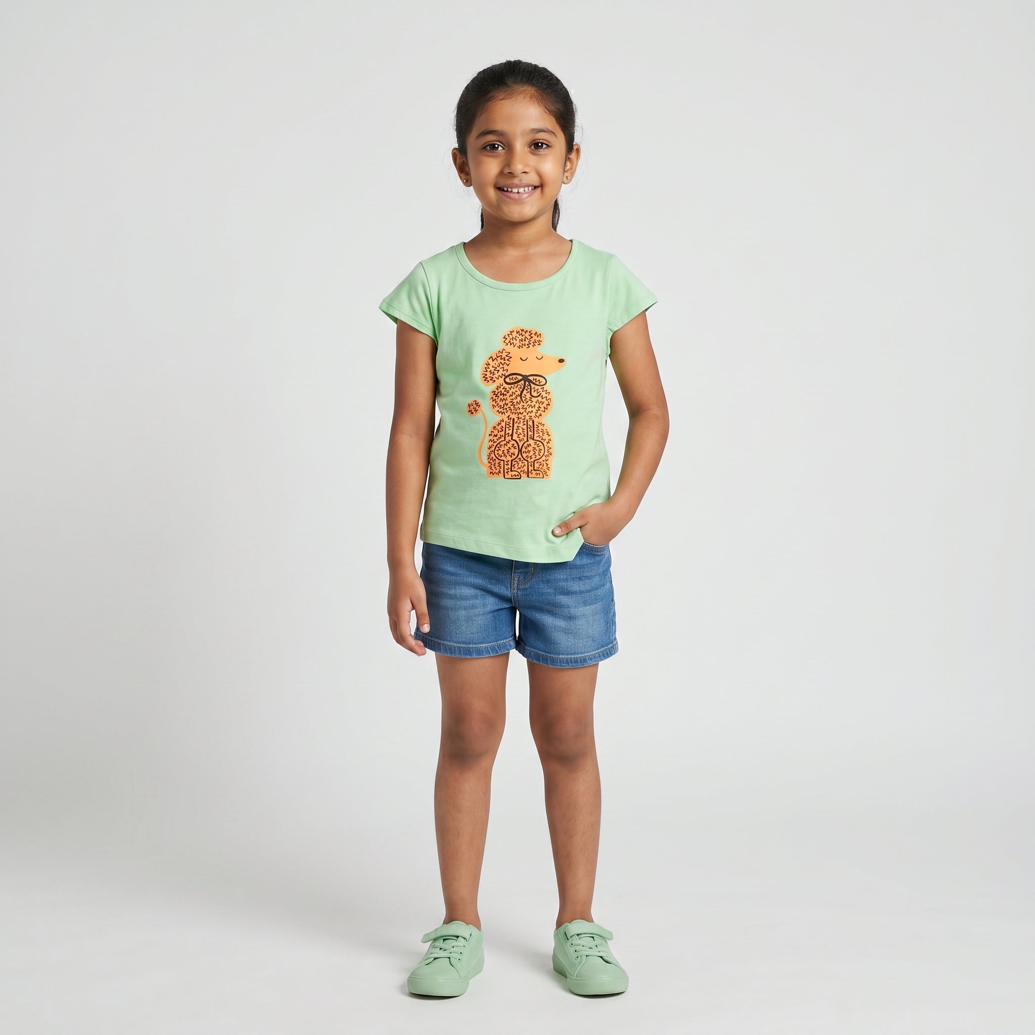 Girls Cotton Crew Neck Graphitee