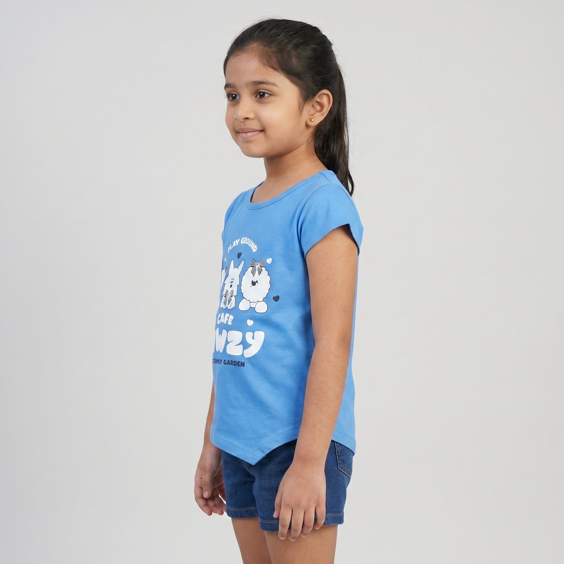 Girls Cotton Crew Neck Graphitee