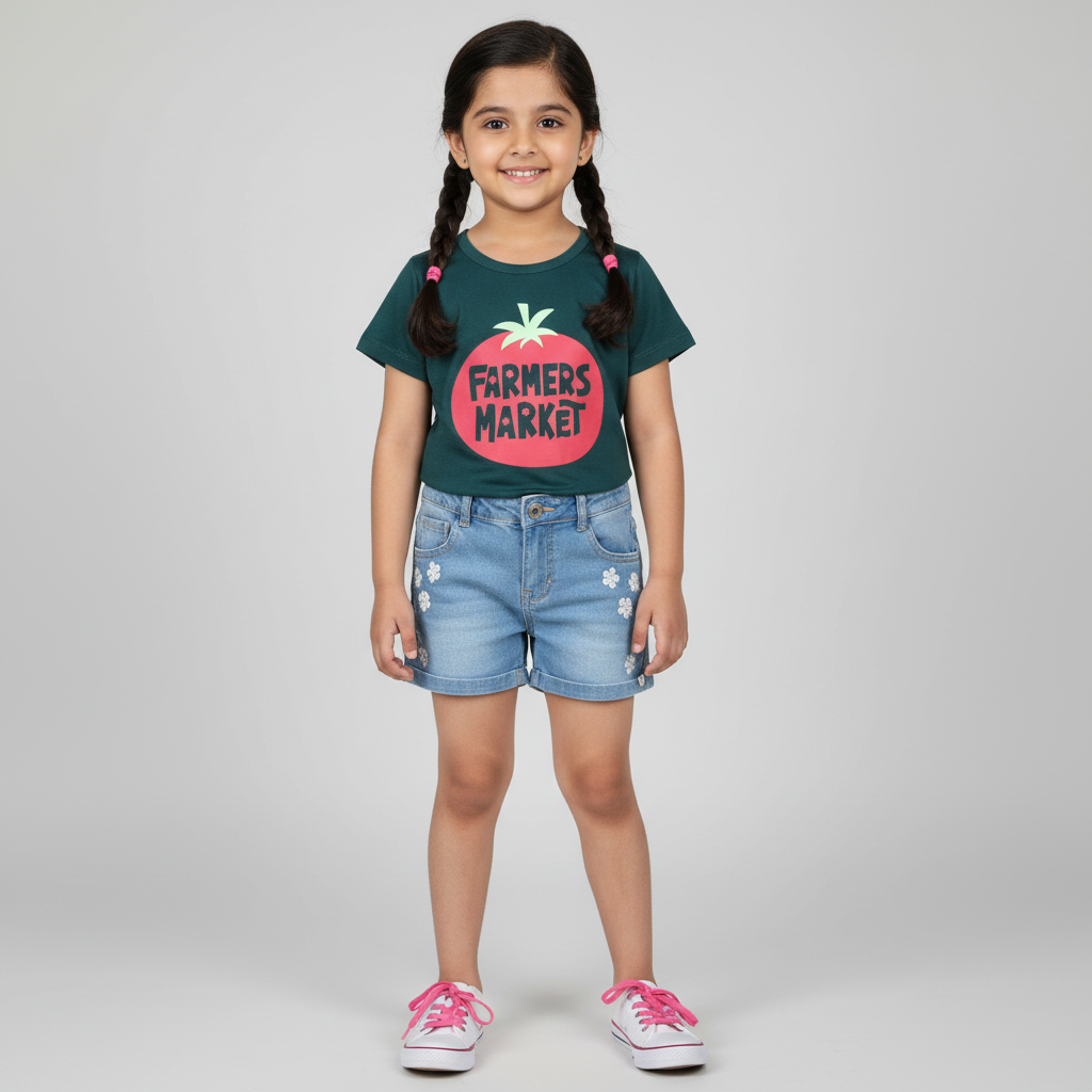 Girls Cotton Crew Neck Graphitee