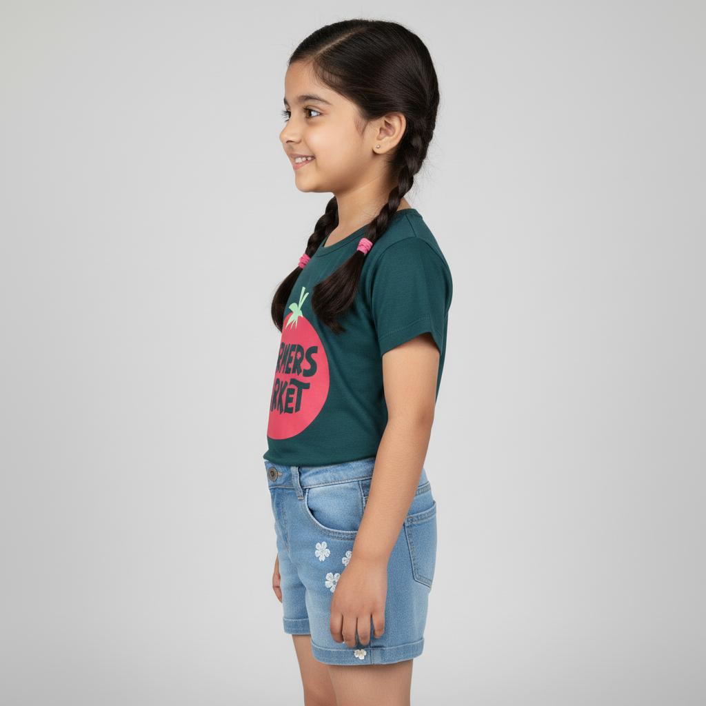 Girls Cotton Crew Neck Graphitee