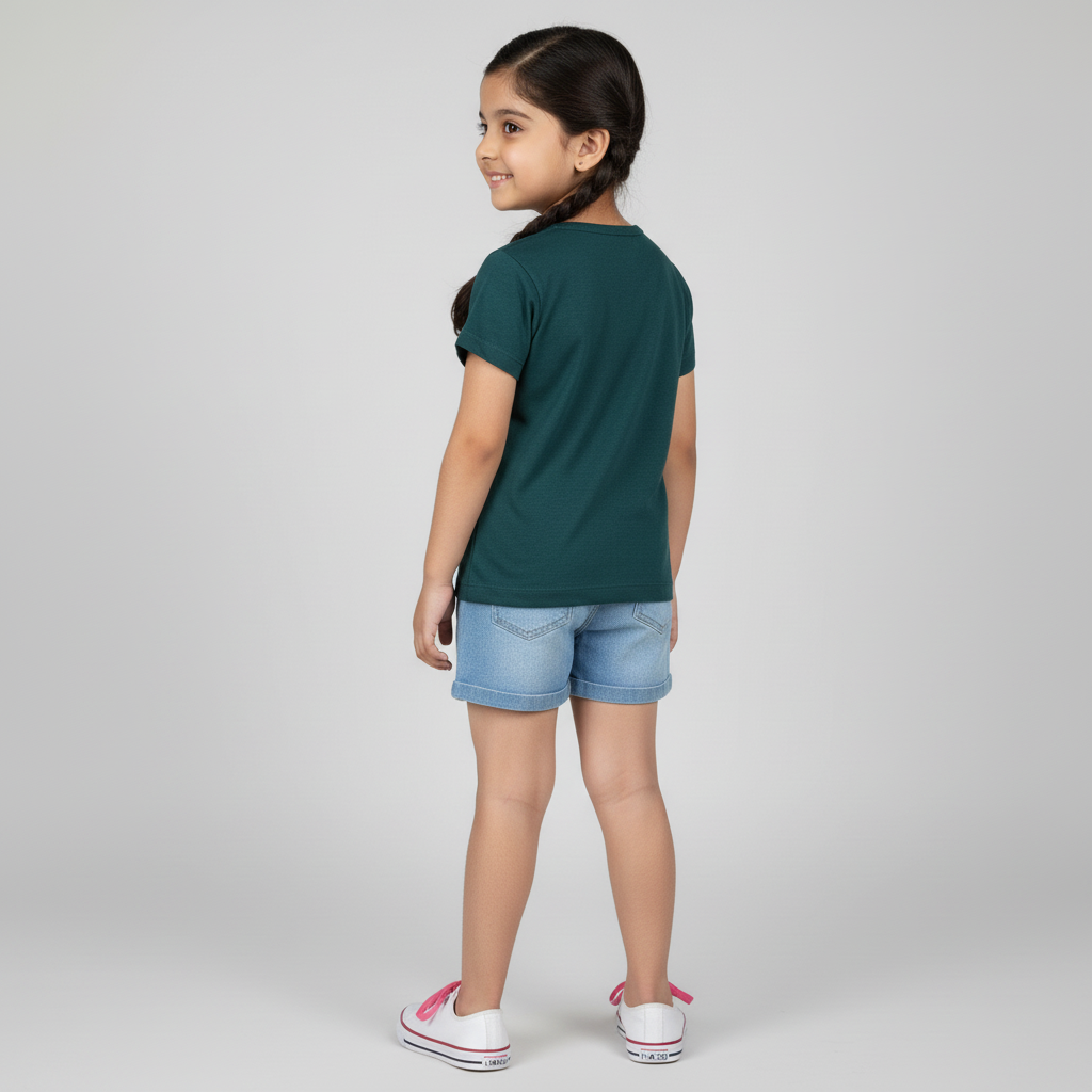 Girls Cotton Crew Neck Graphitee